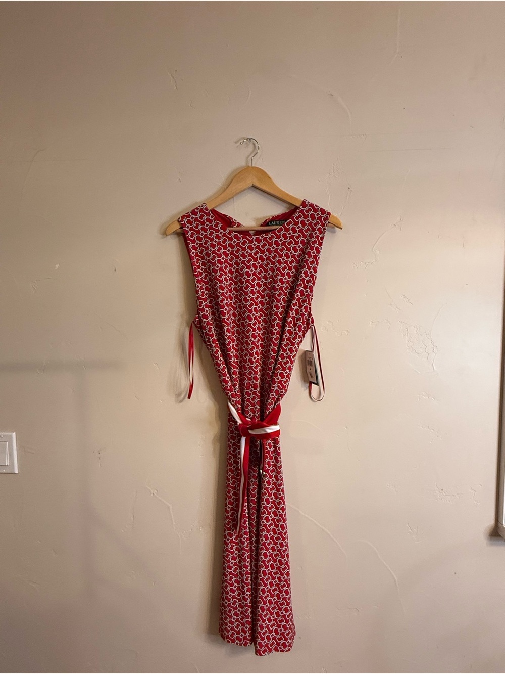 Ralph Lauren Red Patterned Sleeveless Maxi Dress with Waist Tie